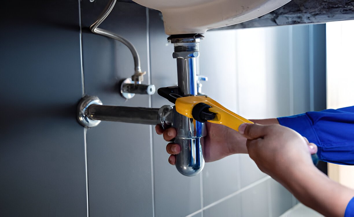 Plumber fixing sink